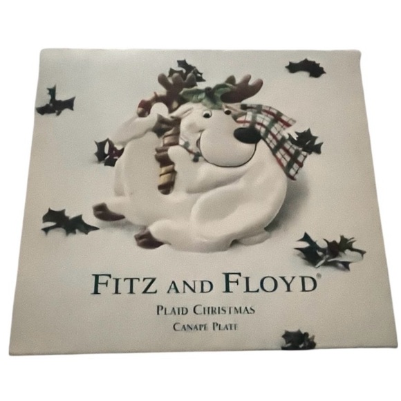 Fitz and Floyd Other - Vintage 1980Fitz & Floyd Christmas Reindeer Canape Plate Cookies Candy Tray 10"